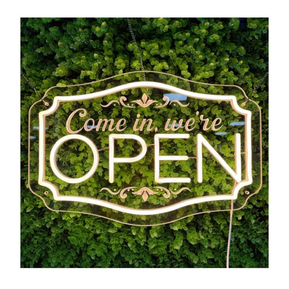 LED Neon Open Sign for Business, (Warm White, 16.5x11'')